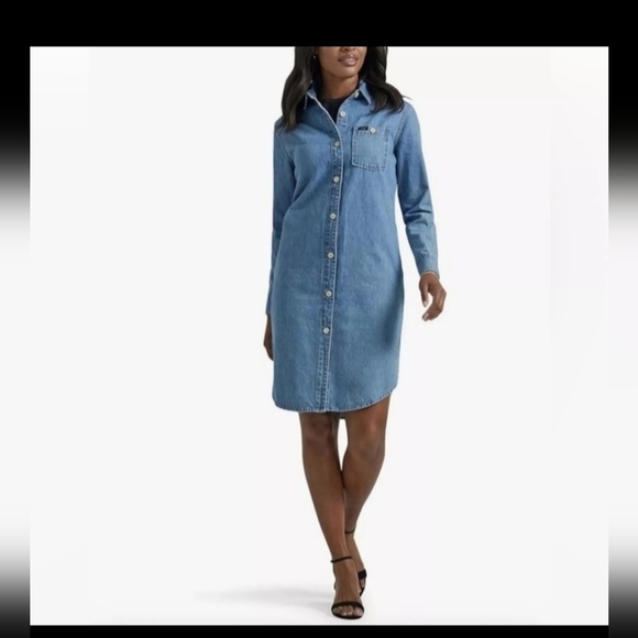 LEE Women's Legendary Long Sleeve Light Wash Denim Dress Size Medium - Picture 1 of 10